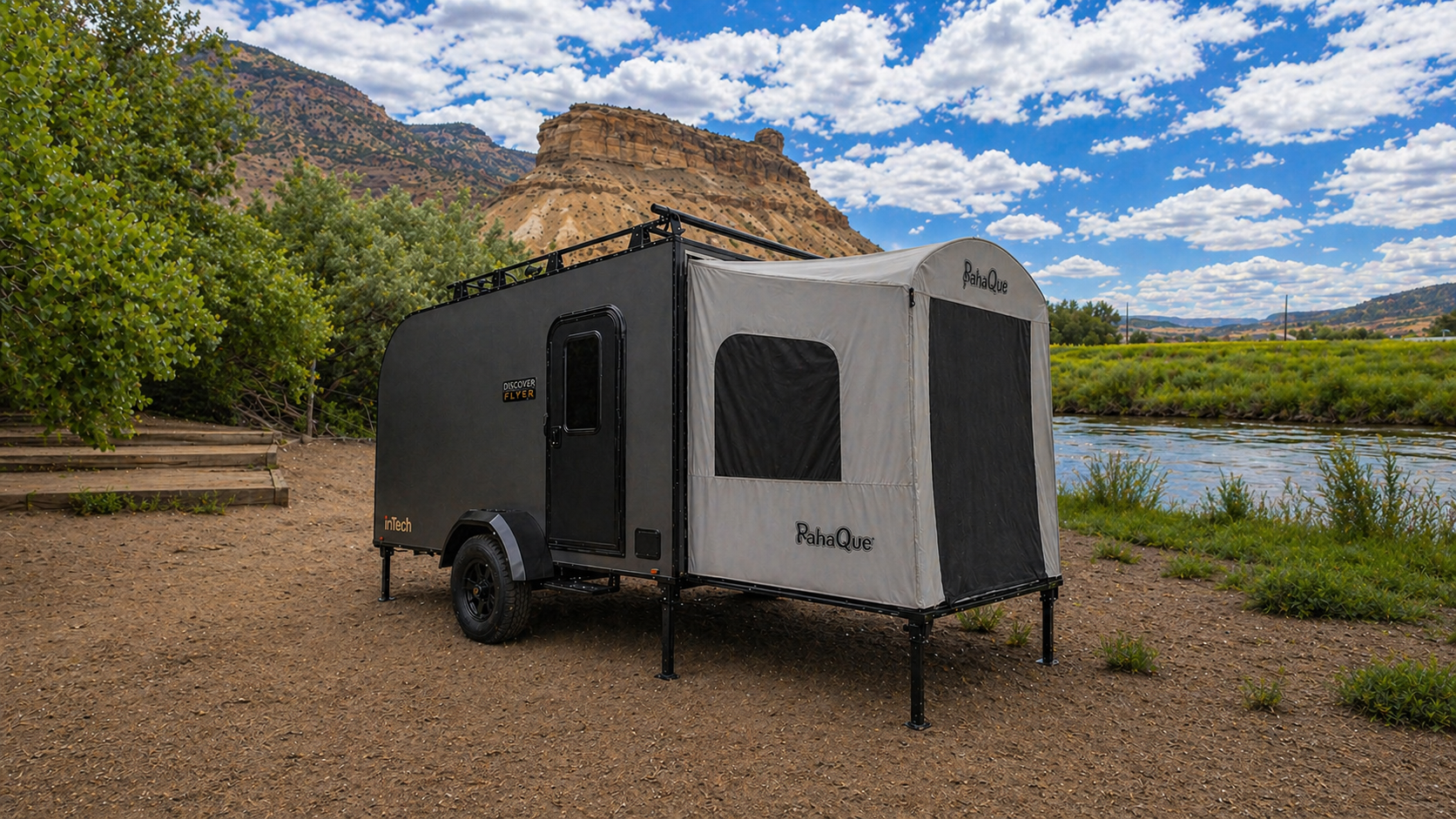 Toy Hauler Patio Enclosure Ramp Tent by PahaQue. Custom Built to fit all Toy Hauler trailers.