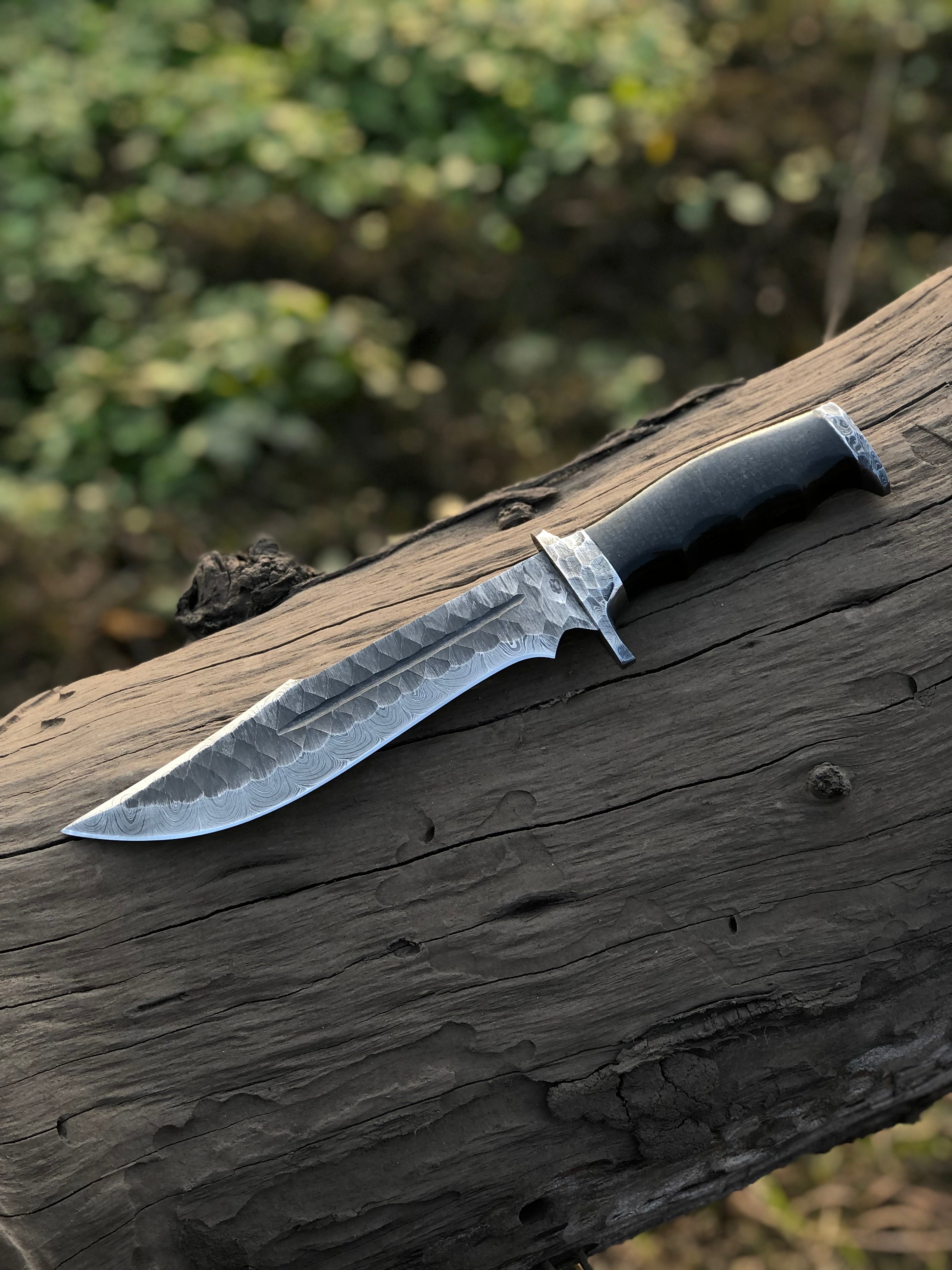 Best Bowie Knife – 13" Handmade Damascus Steel Blade with Resin Horn Handle & Leather Sheath