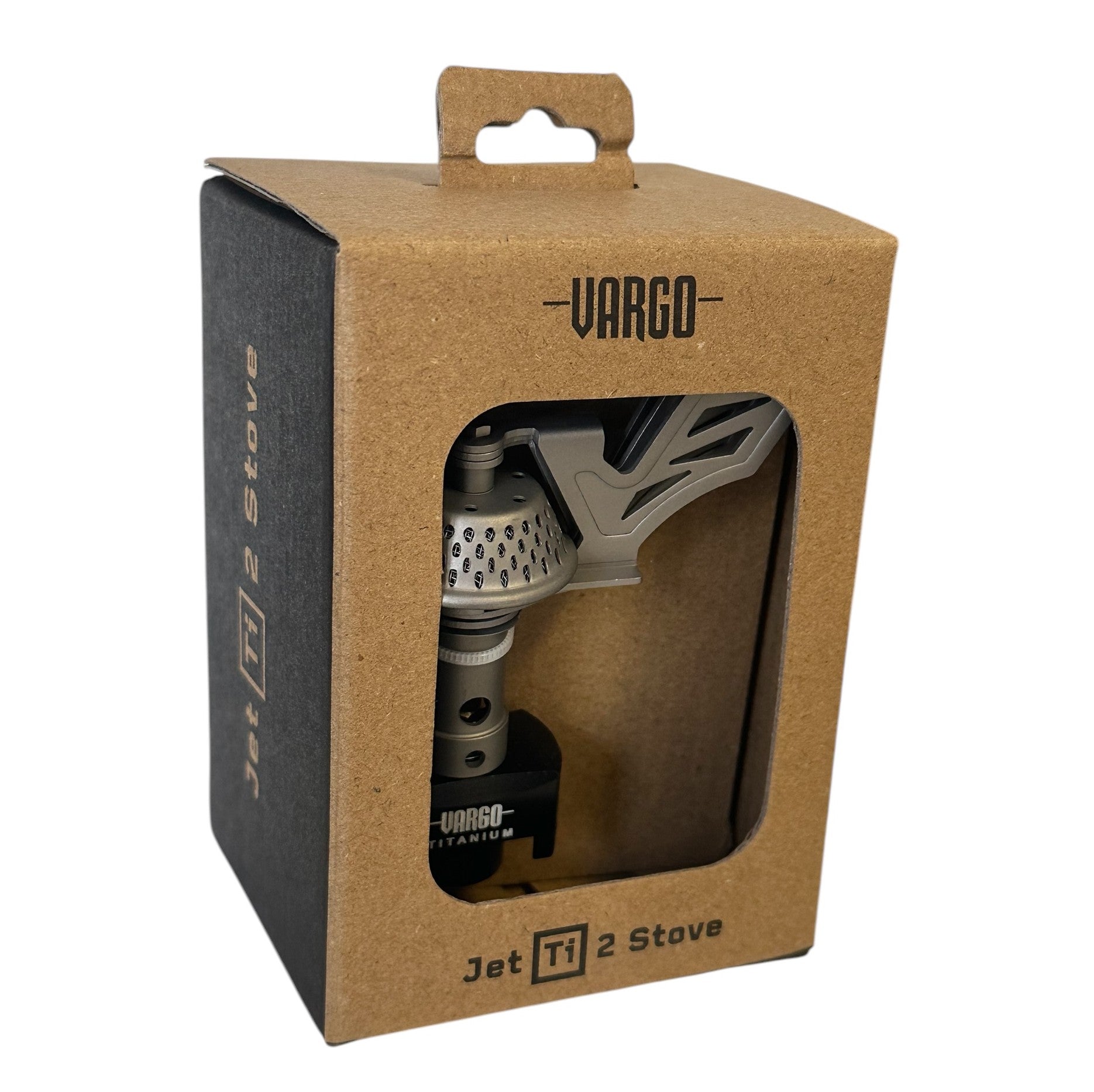 Vargo Jet Ti 2 Stove in a cardboard box packaging on a white background