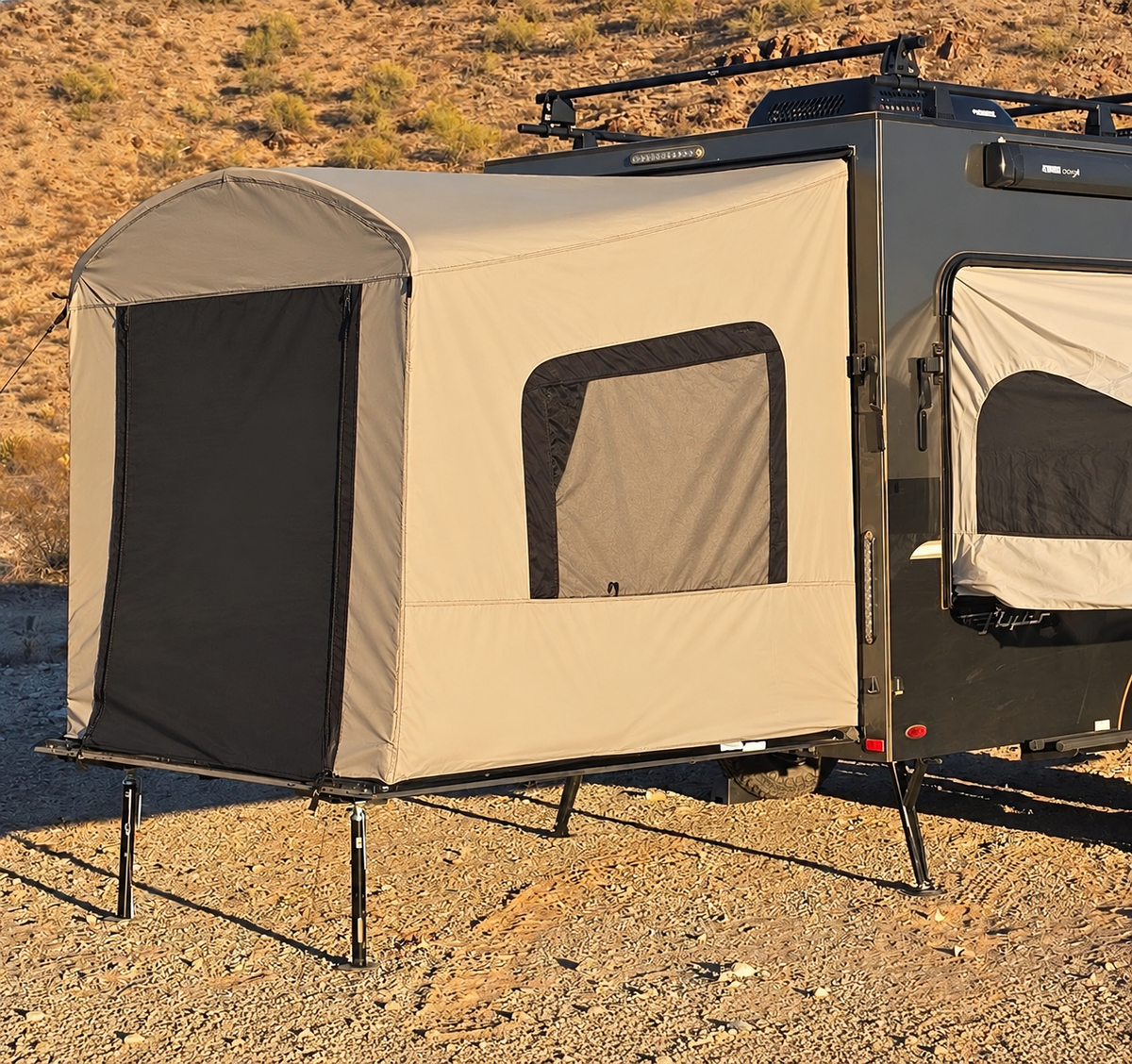 Toy Hauler Patio Ramp Tent by PahaQue for Intech Discover Trailers