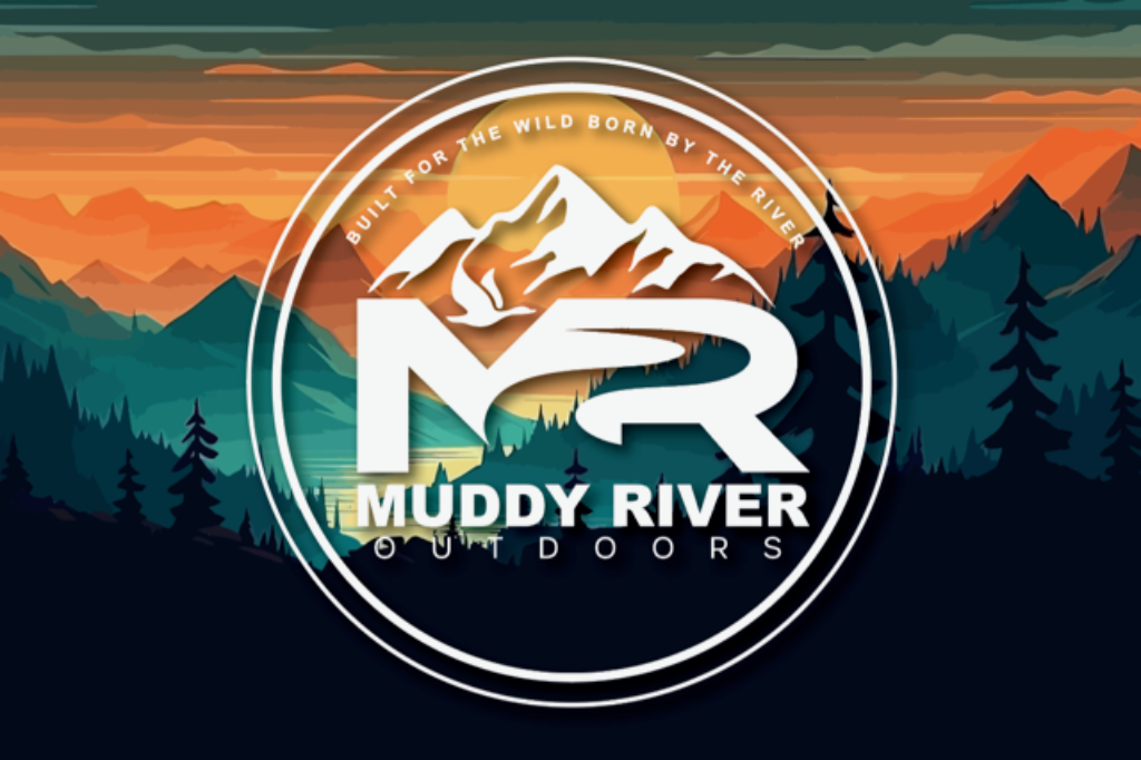 Muddy River flag logo featuring mountains, sunset colors, and Muddy River Outdoors branding.