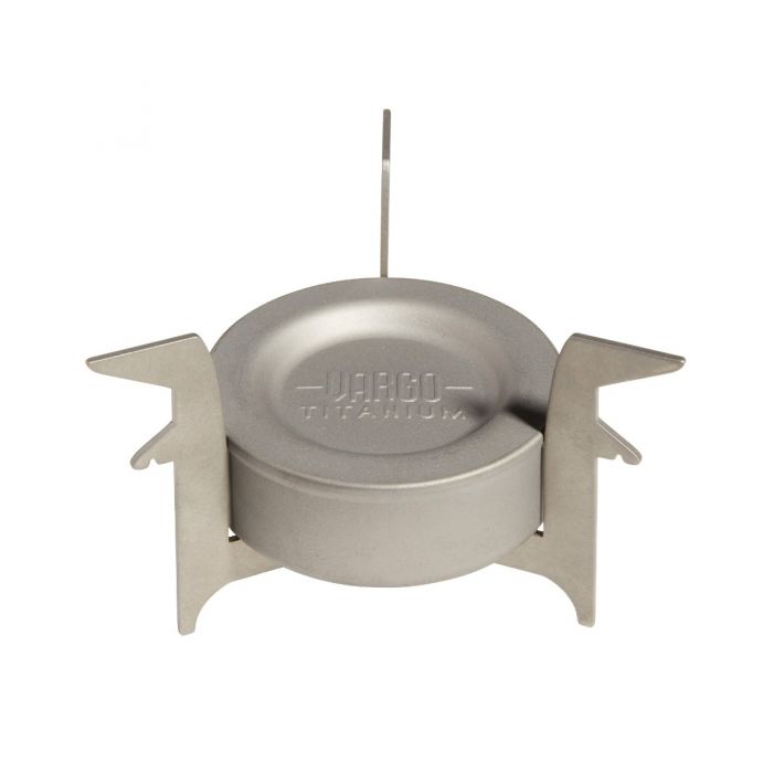 Portable titanium stove with Vargo Titanium' branding on a white background