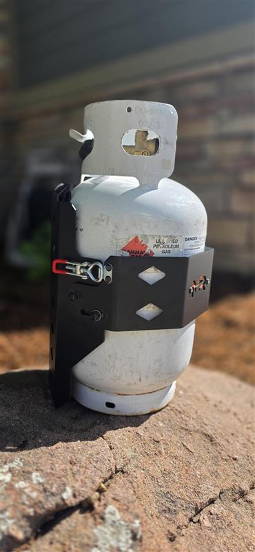 Rock-solid 11 lb propane tank mount for truck campers & overland rigs