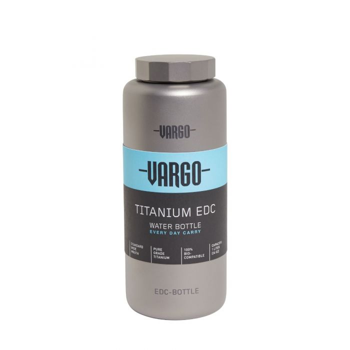 Vargo titanium EDC water bottle on a white background