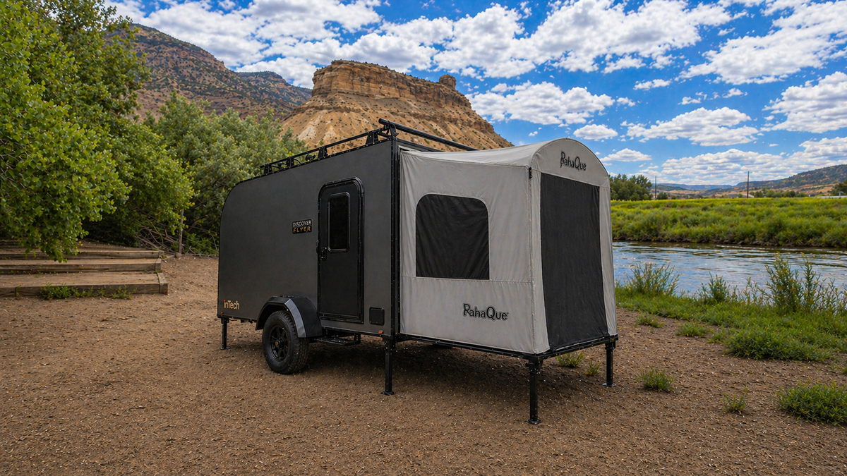 Toy Hauler Patio Enclosure Ramp Tent by PahaQue. Custom Built to fit a