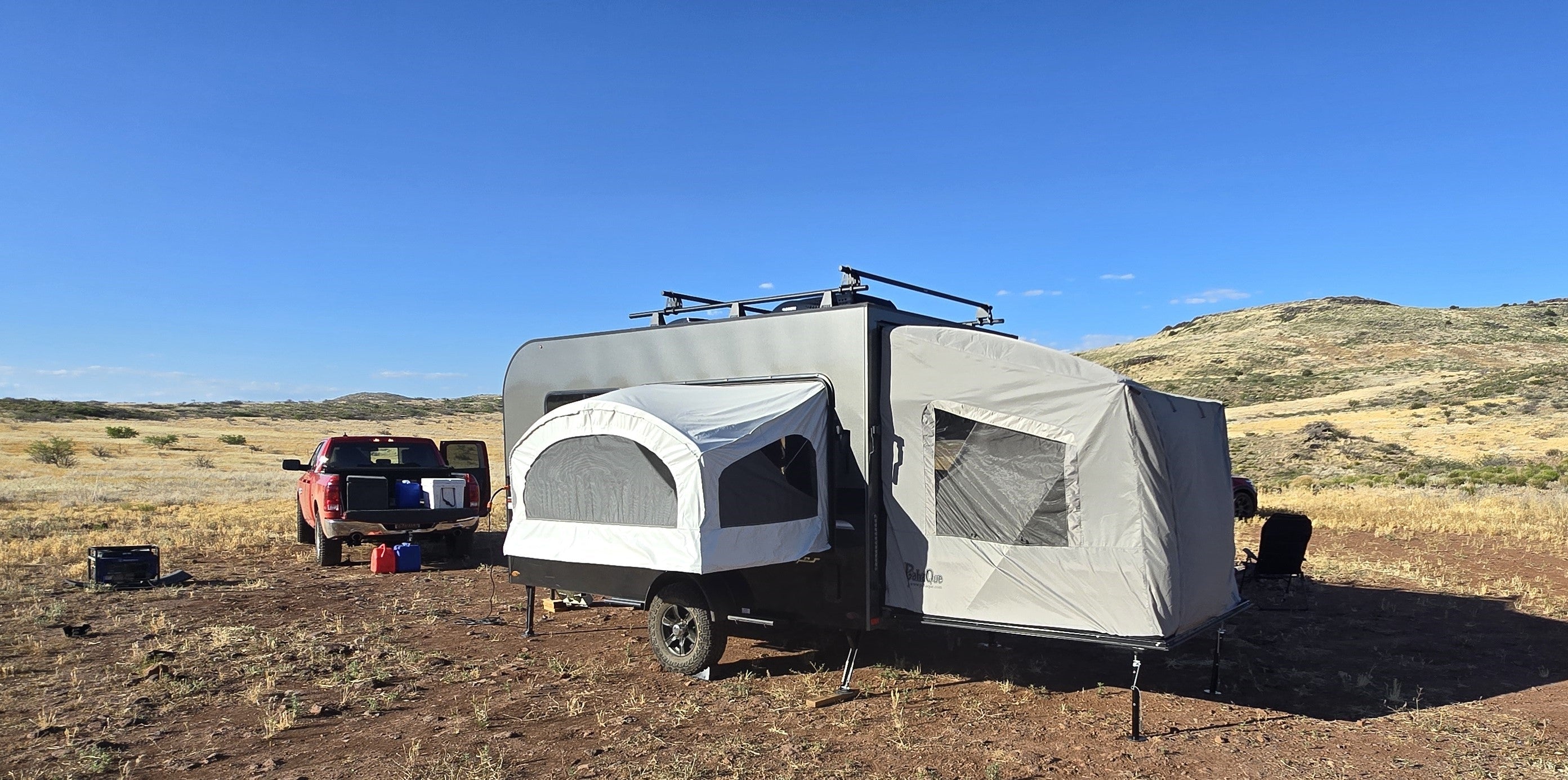 Toy Hauler Patio Ramp Tent by PahaQue for Intech Discover Trailers