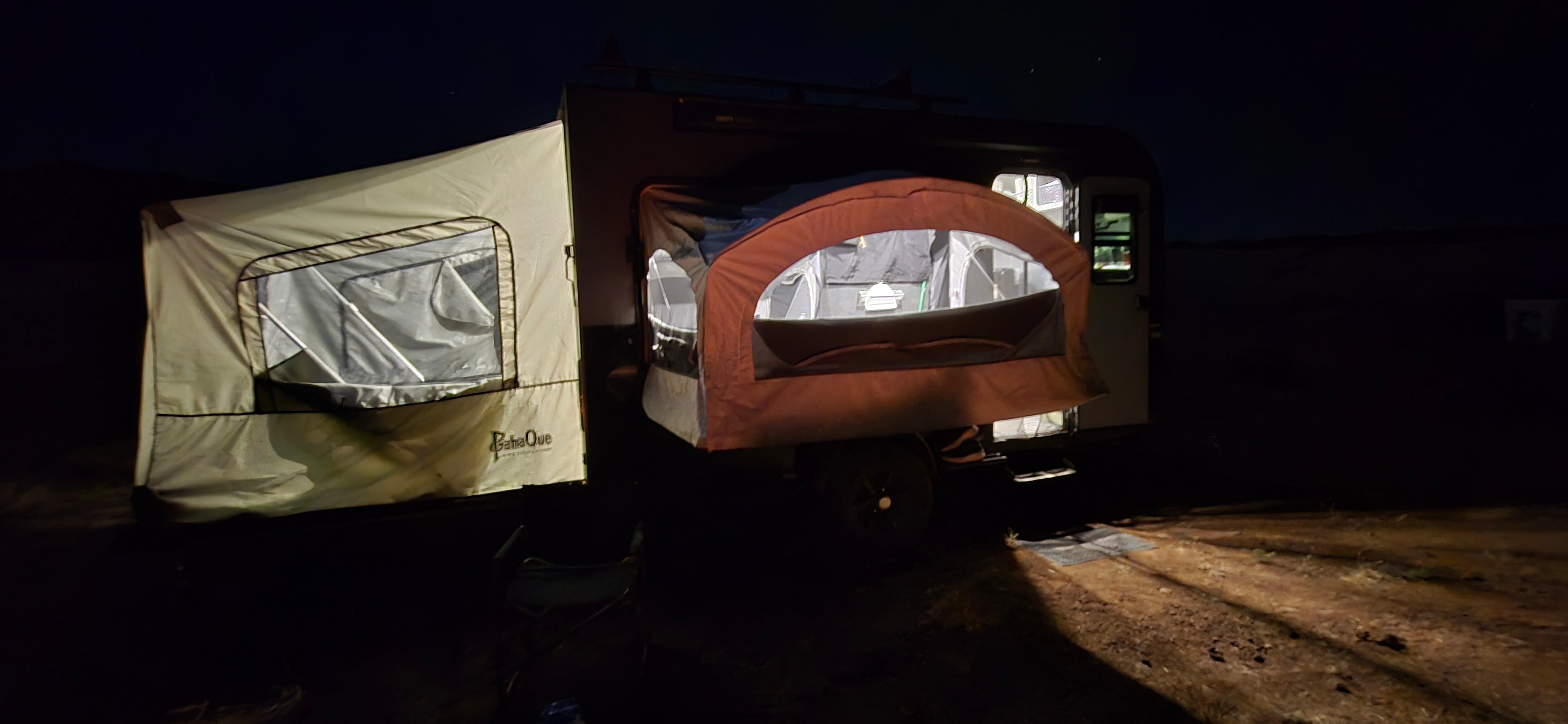 Toy Hauler Patio Ramp Tent by PahaQue for Intech Discover Trailers