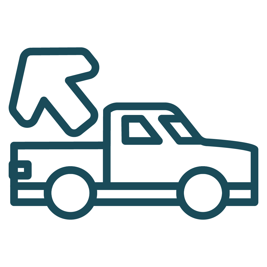 Icon of a truck with an arrow pointing upwards, symbolizing towing or recovery service.