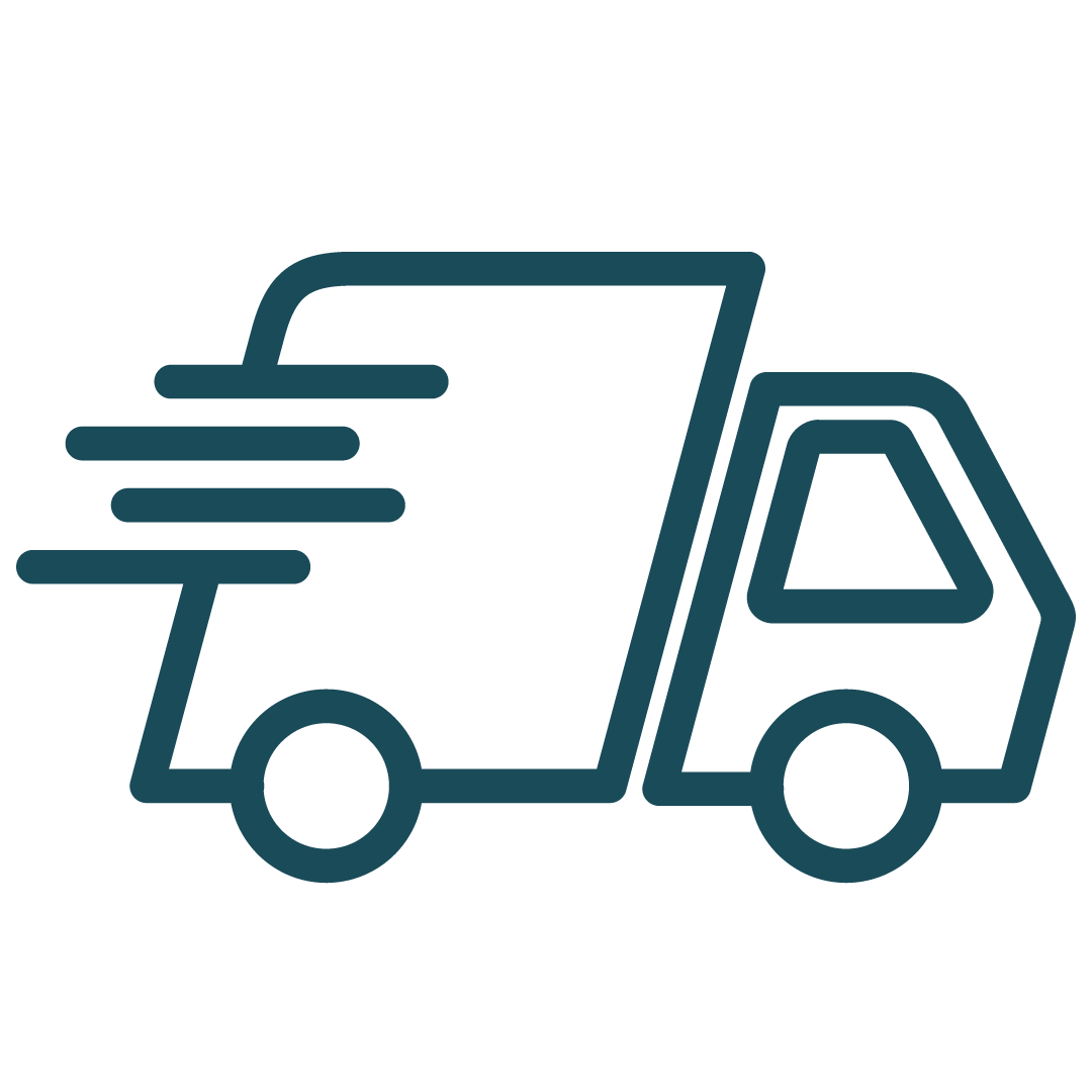 Icon of a delivery truck with speed lines, symbolizing fast delivery.