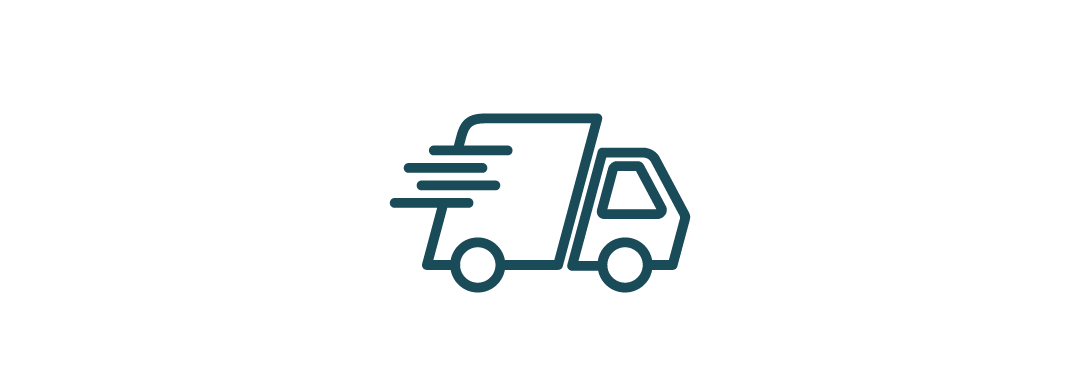 Icon of a delivery truck with a speed symbol on a white background