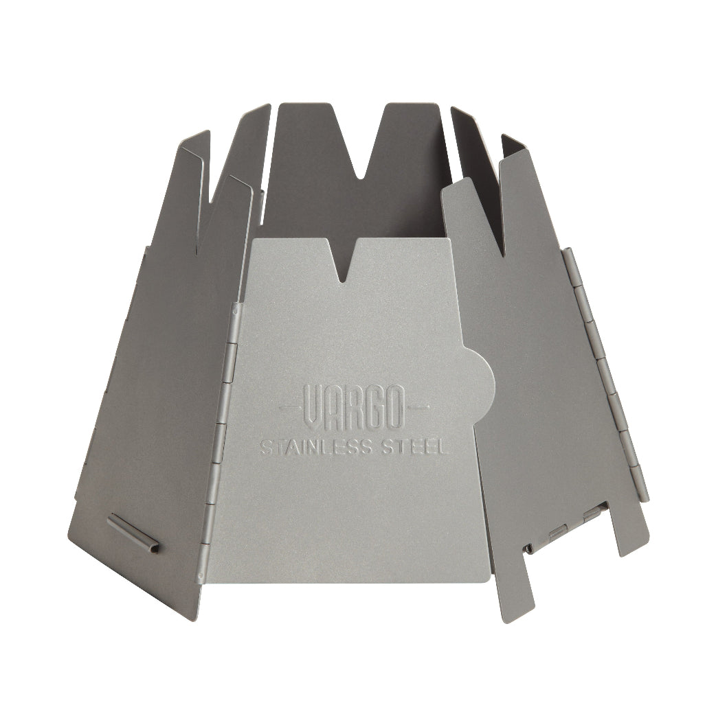 Portable metal stove with 'Vargo' branding on a white background